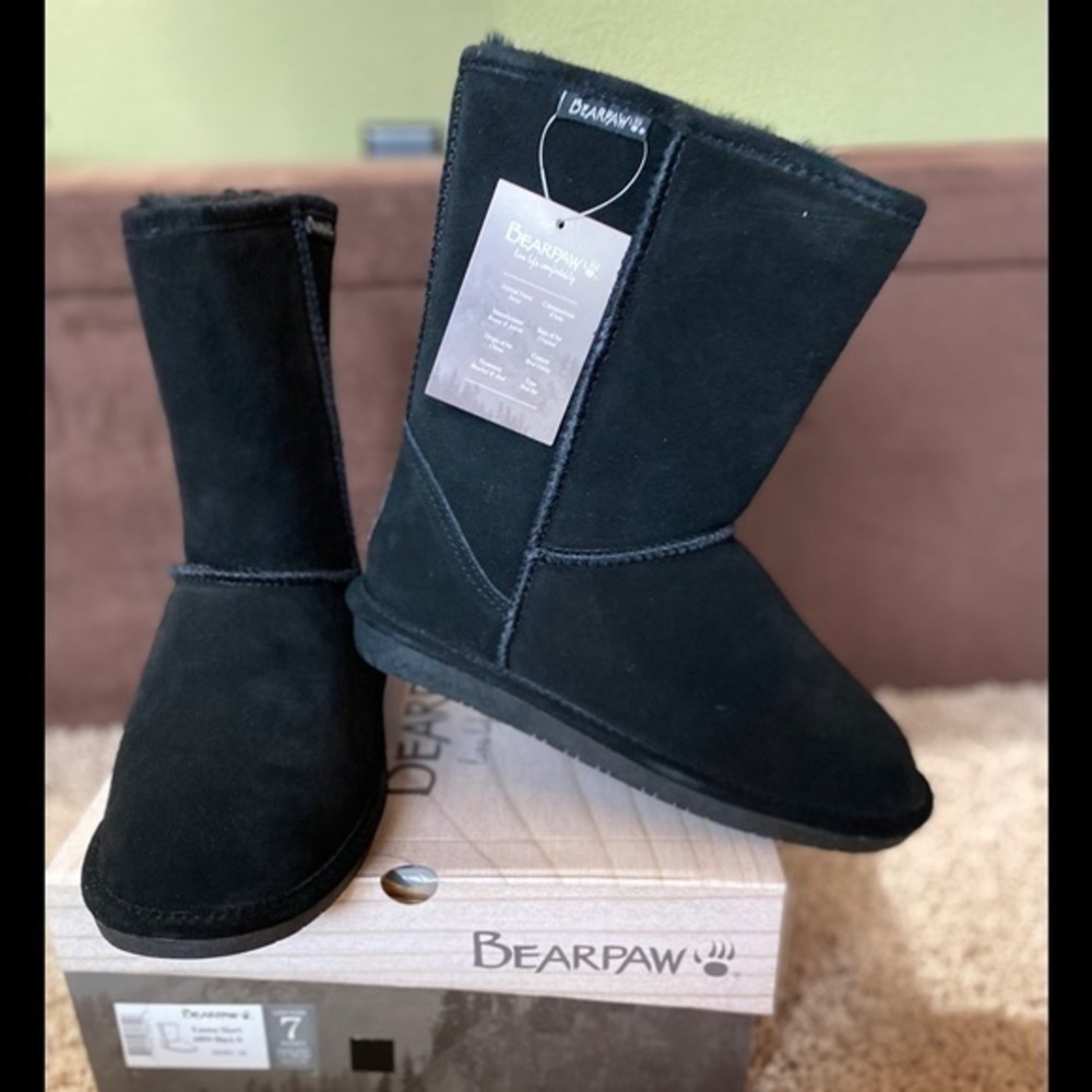 NIB-BearPaw Black Suede Wool-Blend Lining Boots